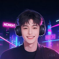 玩家午夜霓虹的头像：一个戴着耳机、面带微笑的年轻男性，背景是霓虹灯光
